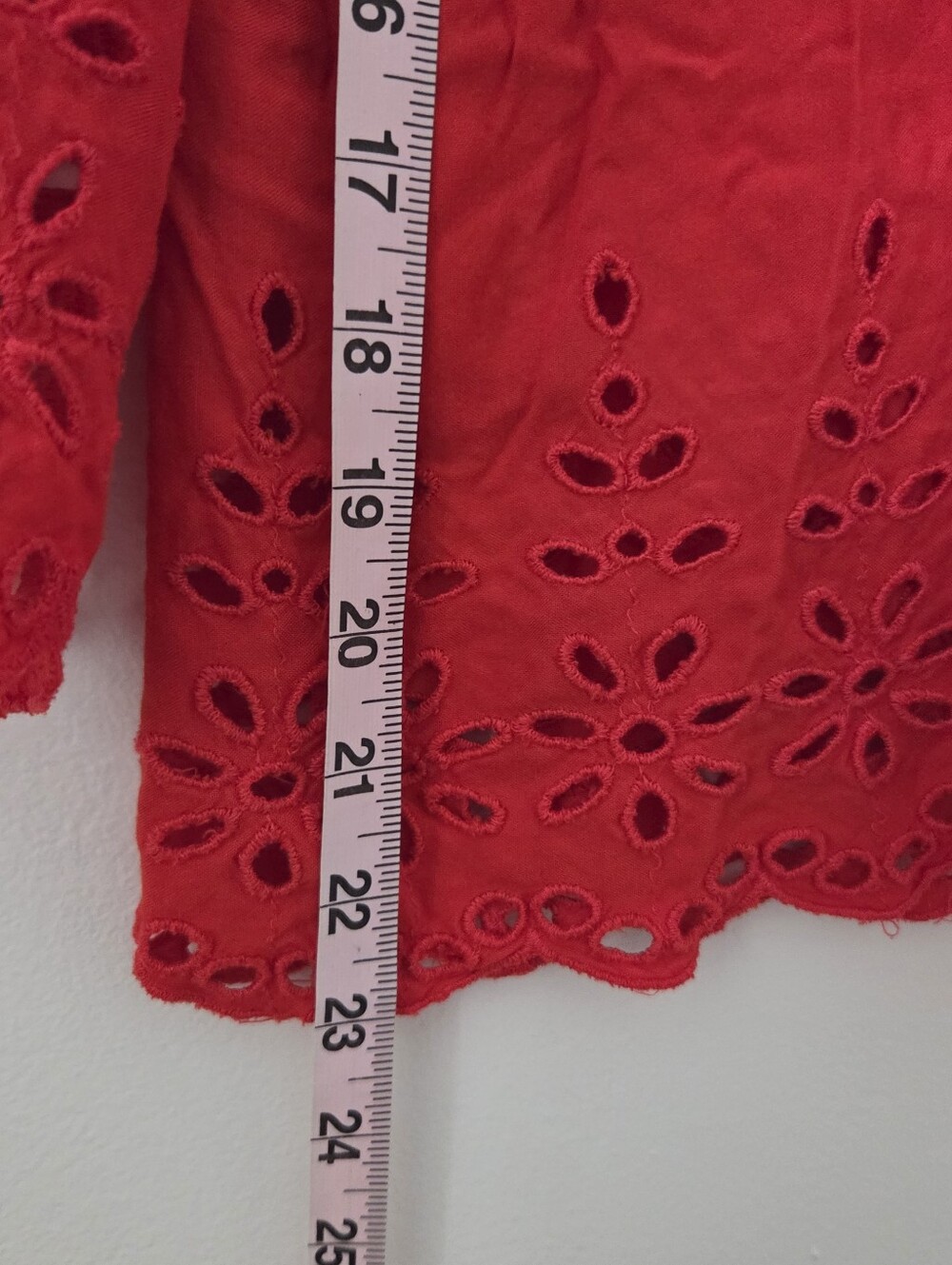 Bright Red Scarlet Embroidered Eyelet Peasant Top by Jessica Simpson XL - Picture 7 of 12